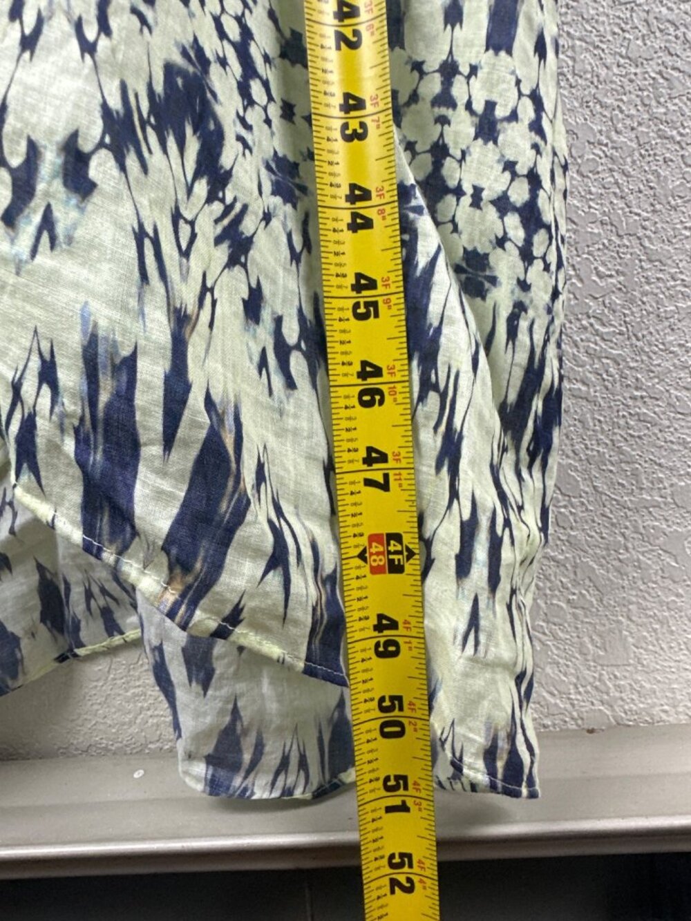 Zara 100% Ramie Abstract Print Kaftan Tunic Dress XL Blue Ivory Boho Beachy - Picture 7 of 11